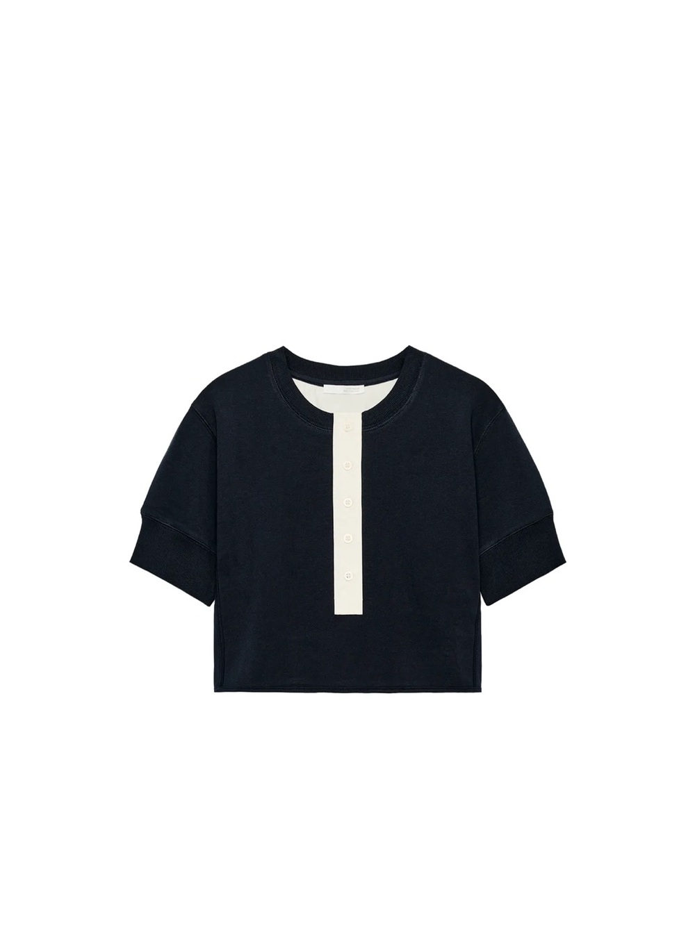 Zara Navy Short-Sleeve Tee with Cream Button Placket